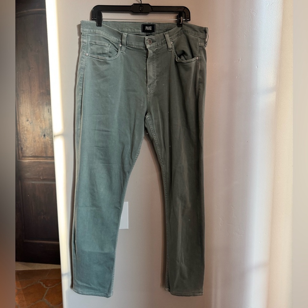 PAIGE Federal Olive Denim Slim Straight Quiet Luxury Jeans Elevated Capsule 36